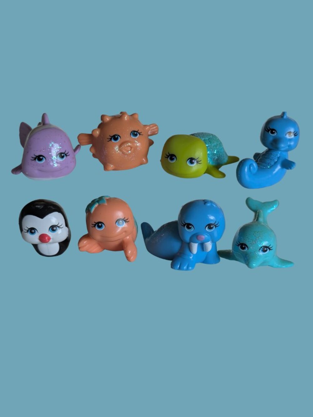 Polly Pocket Shimmer 'N Splash Marine Pets Lot of 8 Sea Creatures Figures